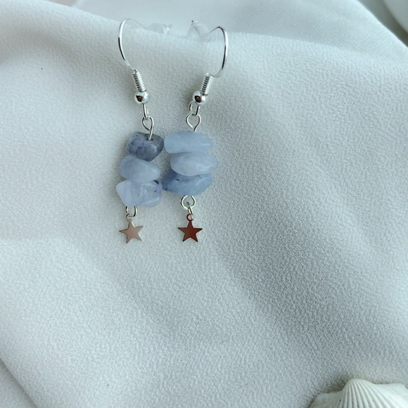 Aquamarine natural gem stone 925 sterling sliver dangle earring handmade - Picture 2 of 3